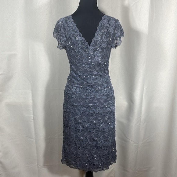 Elegant Lace Gray Dress - Picture 3 of 6